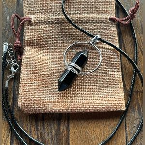 Black Obsidian Mens Necklace Mens Crystal Necklace Obsidian Unisex Necklace